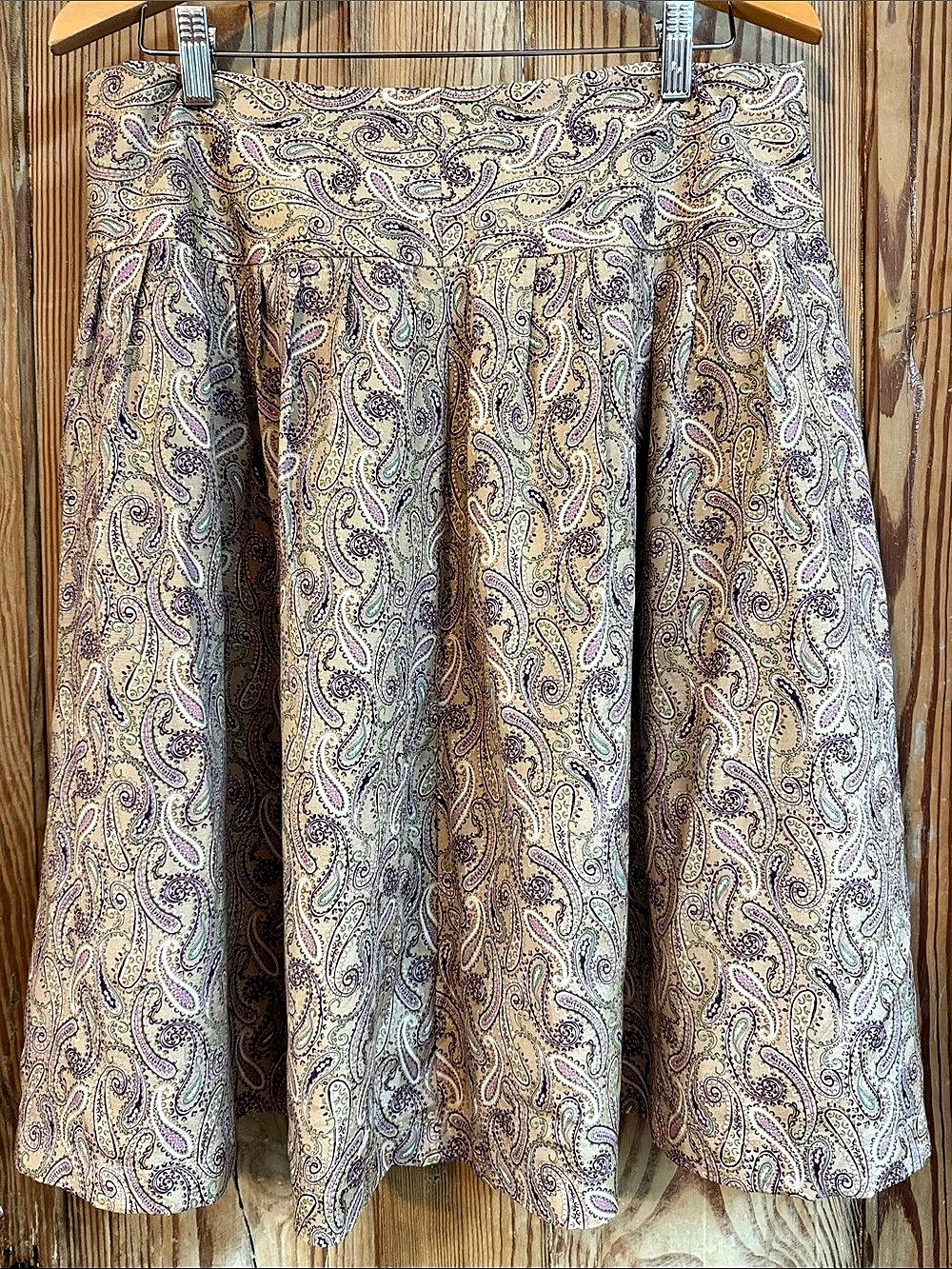 NWT George Paisley Print Midi pleated Skirt in tan Brown Purple  green Size 12